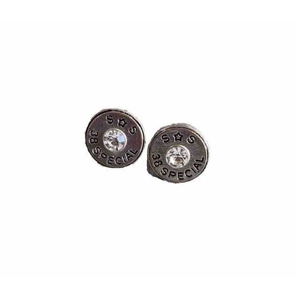 38 Special Earrings Shell Casing S Star S Stud Rhinestone Studs NG - Picture 1 of 9